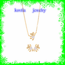 2016 fashion crystal bear necklace gold plated necklace jewelry set 925 sterling silver necklace set